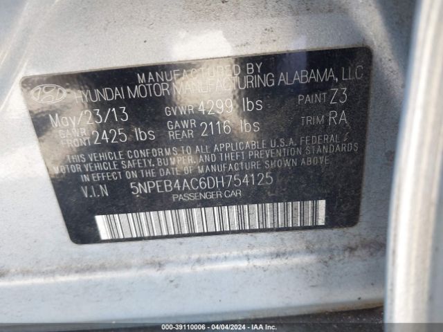 Photo 8 VIN: 5NPEB4AC6DH754125 - HYUNDAI SONATA 