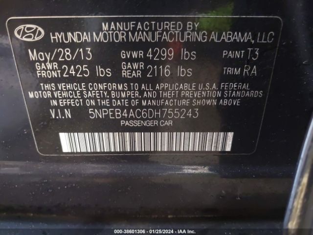 Photo 8 VIN: 5NPEB4AC6DH755243 - HYUNDAI SONATA 