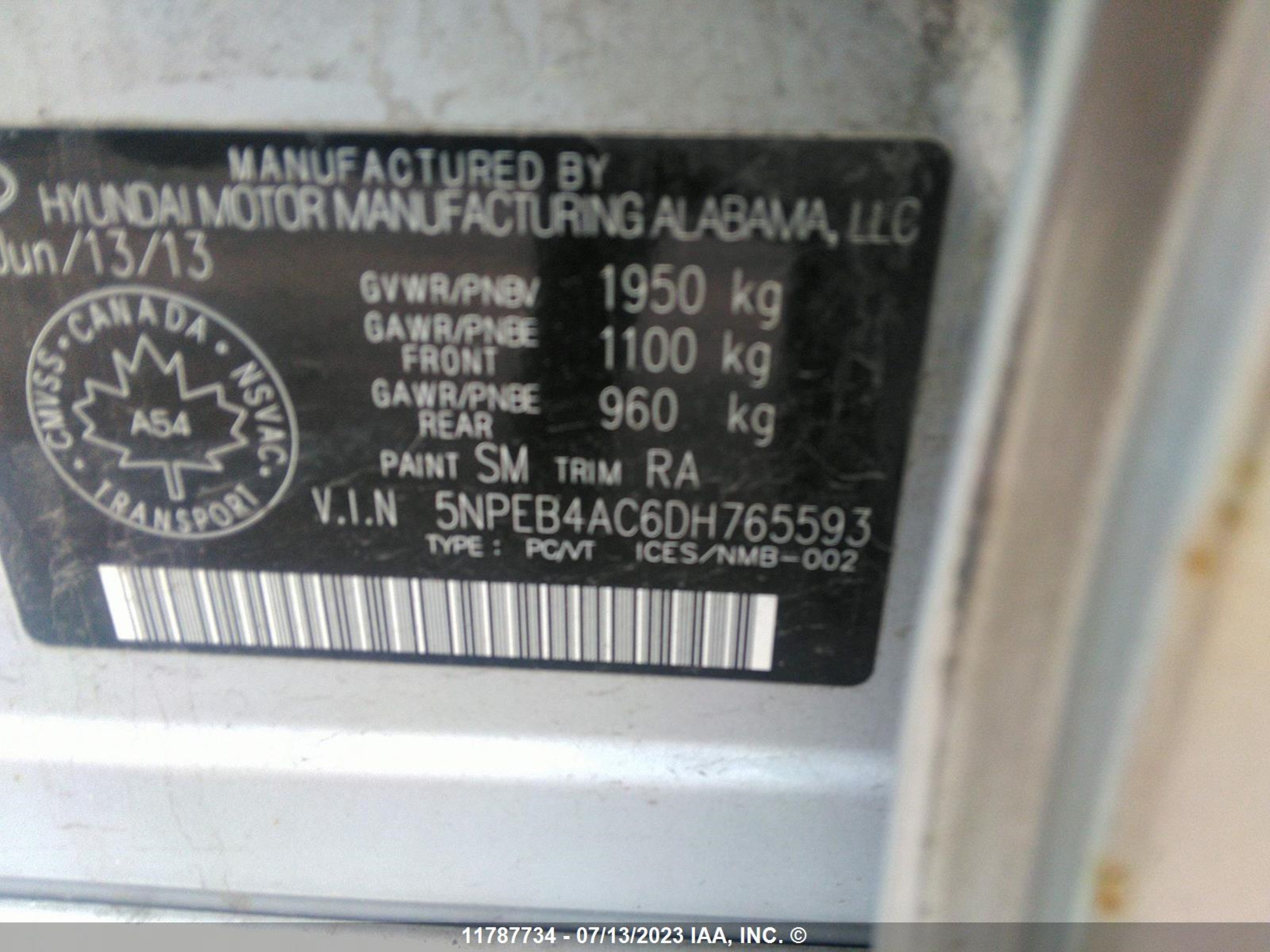 Photo 8 VIN: 5NPEB4AC6DH765593 - HYUNDAI SONATA 