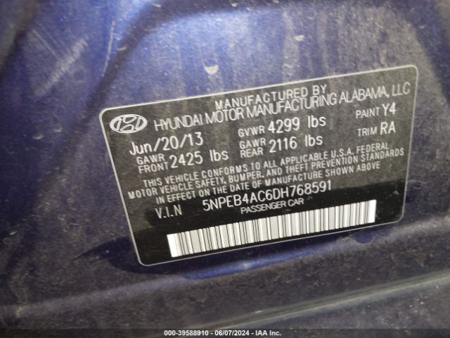 Photo 8 VIN: 5NPEB4AC6DH768591 - HYUNDAI SONATA 