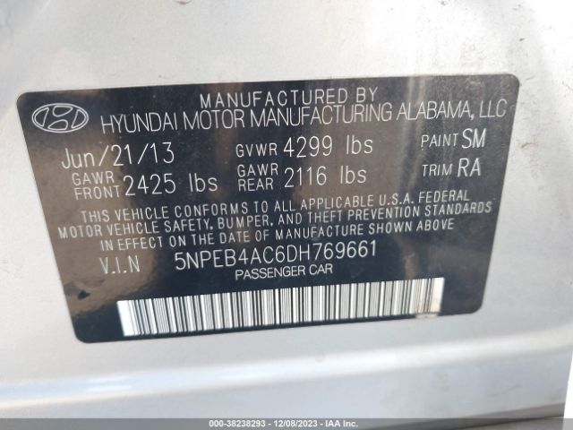 Photo 8 VIN: 5NPEB4AC6DH769661 - HYUNDAI SONATA 