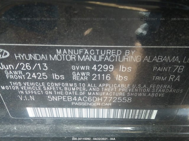 Photo 8 VIN: 5NPEB4AC6DH772558 - HYUNDAI SONATA 