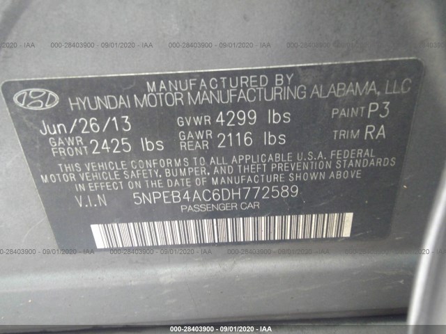 Photo 8 VIN: 5NPEB4AC6DH772589 - HYUNDAI SONATA 