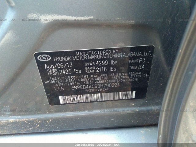 Photo 8 VIN: 5NPEB4AC6DH790221 - HYUNDAI SONATA 