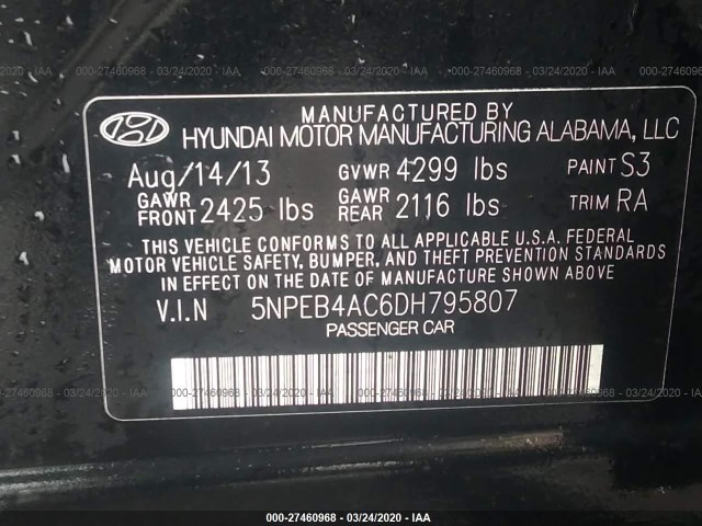 Photo 8 VIN: 5NPEB4AC6DH795807 - HYUNDAI SONATA 