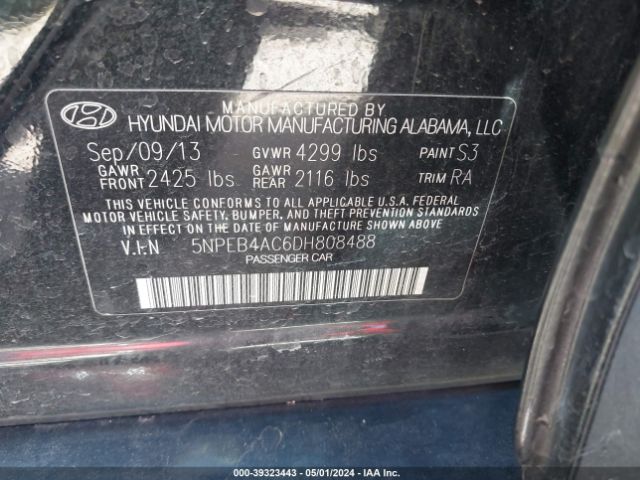 Photo 8 VIN: 5NPEB4AC6DH808488 - HYUNDAI SONATA 