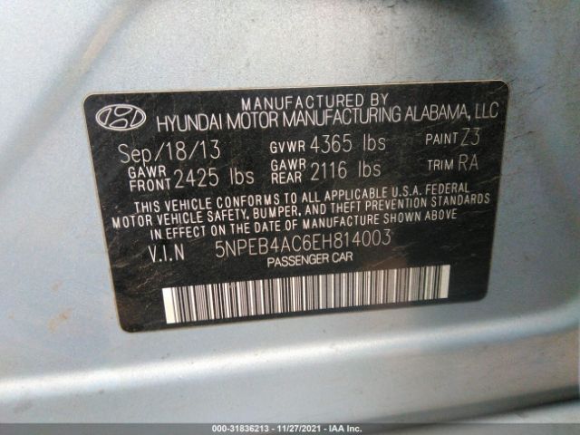 Photo 8 VIN: 5NPEB4AC6EH814003 - HYUNDAI SONATA 