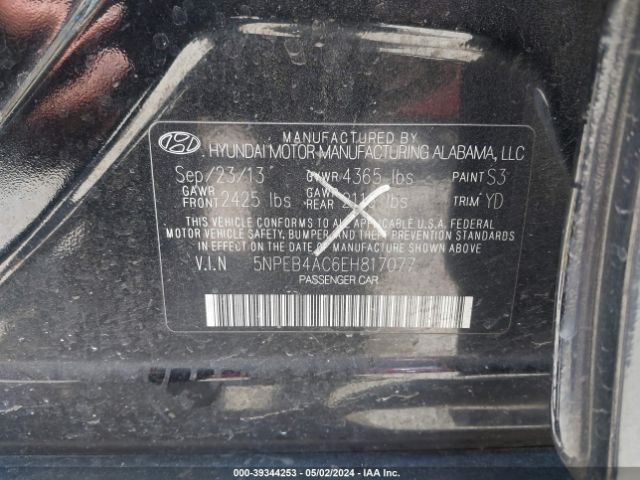 Photo 8 VIN: 5NPEB4AC6EH817077 - HYUNDAI SONATA 