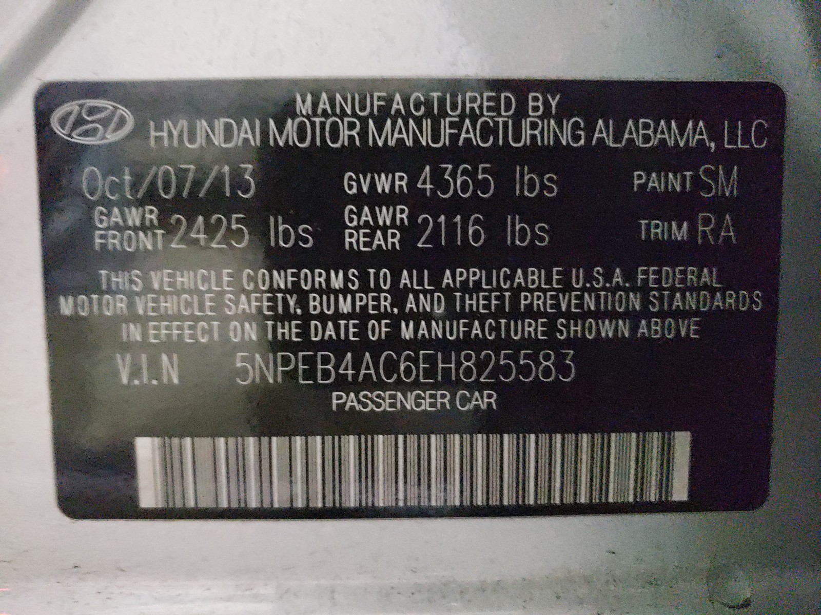 Photo 9 VIN: 5NPEB4AC6EH825583 - HYUNDAI SONATA GLS 