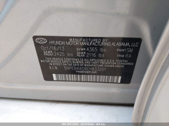 Photo 8 VIN: 5NPEB4AC6EH833201 - HYUNDAI SONATA 