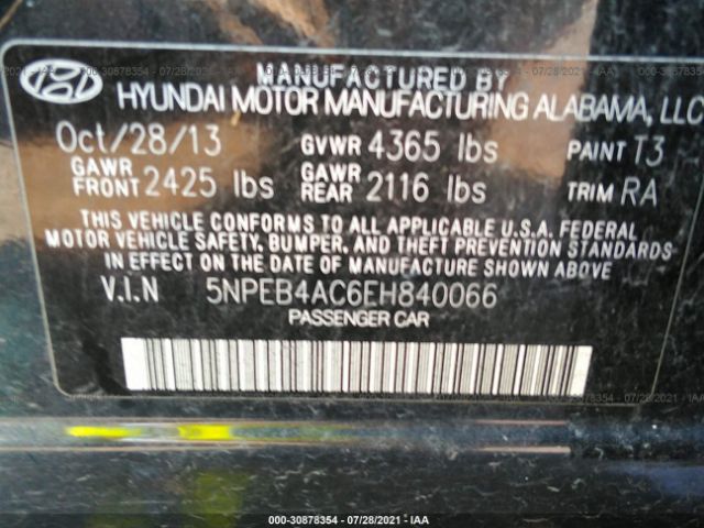 Photo 8 VIN: 5NPEB4AC6EH840066 - HYUNDAI SONATA 