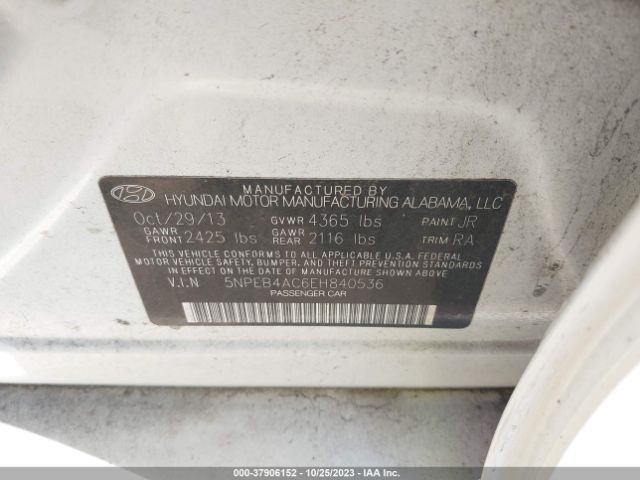 Photo 8 VIN: 5NPEB4AC6EH840536 - HYUNDAI SONATA 