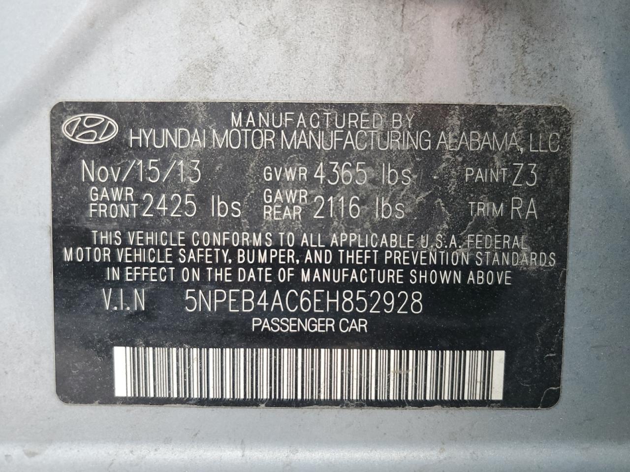 Photo 11 VIN: 5NPEB4AC6EH852928 - HYUNDAI SONATA 