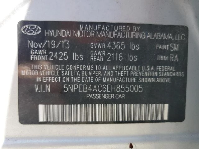 Photo 12 VIN: 5NPEB4AC6EH855005 - HYUNDAI SONATA GLS 