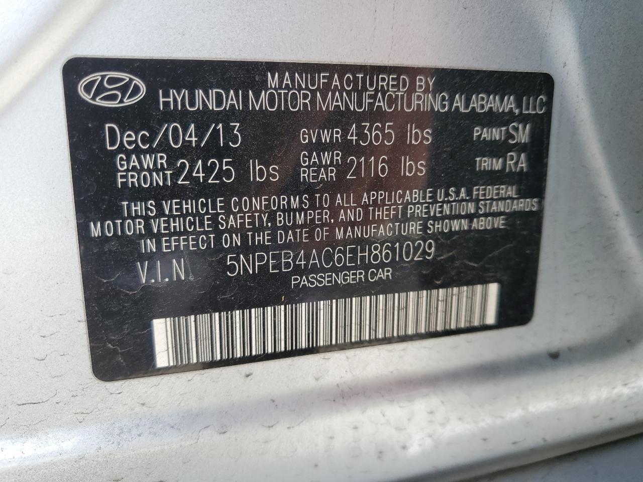 Photo 12 VIN: 5NPEB4AC6EH861029 - HYUNDAI SONATA 