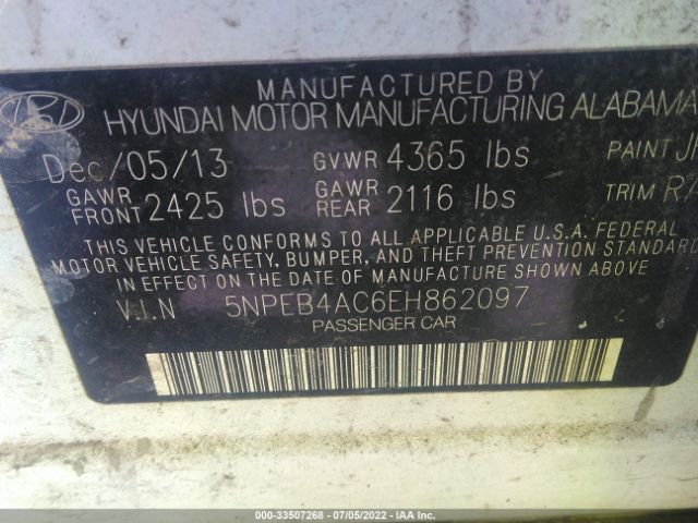 Photo 8 VIN: 5NPEB4AC6EH862097 - HYUNDAI SONATA 