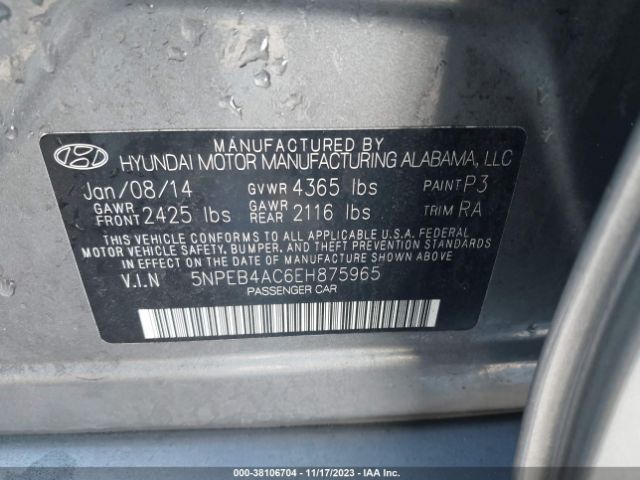 Photo 8 VIN: 5NPEB4AC6EH875965 - HYUNDAI SONATA GLS 