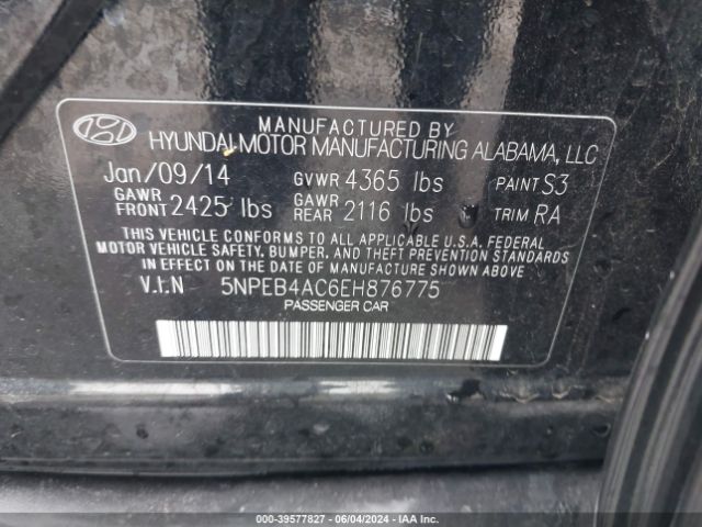 Photo 8 VIN: 5NPEB4AC6EH876775 - HYUNDAI SONATA 