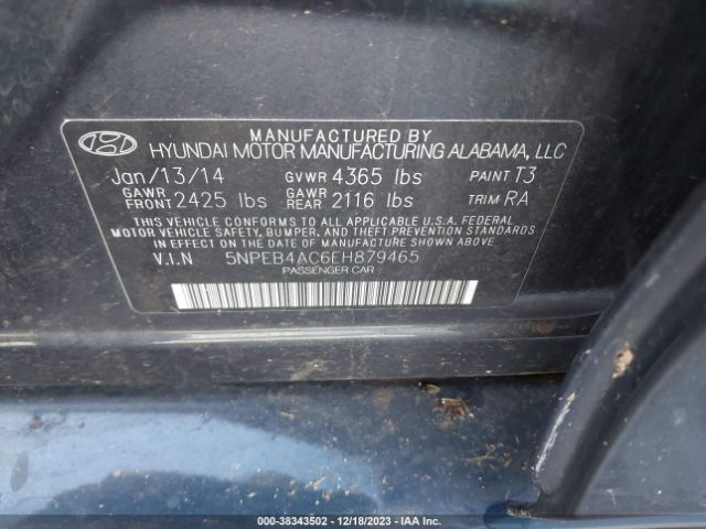 Photo 8 VIN: 5NPEB4AC6EH879465 - HYUNDAI SONATA 