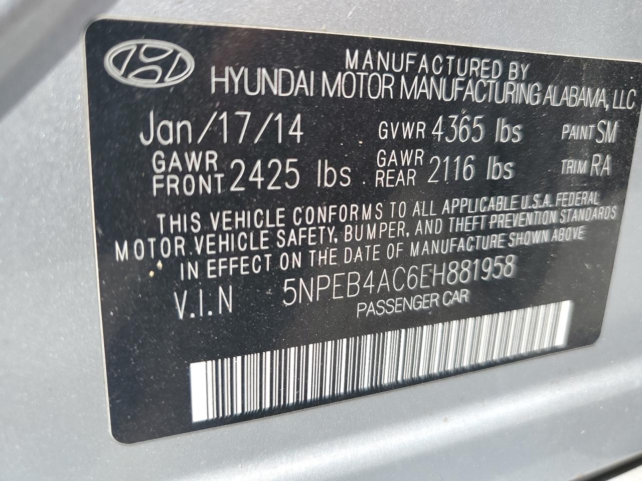 Photo 11 VIN: 5NPEB4AC6EH881958 - HYUNDAI SONATA 