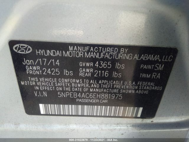 Photo 8 VIN: 5NPEB4AC6EH881975 - HYUNDAI SONATA 