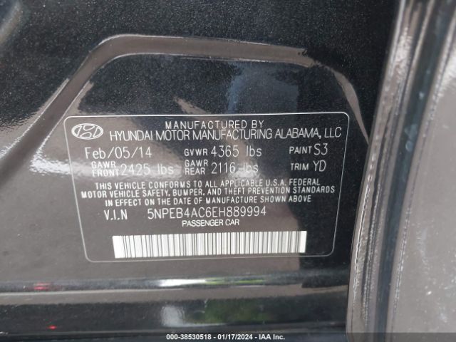 Photo 8 VIN: 5NPEB4AC6EH889994 - HYUNDAI SONATA 