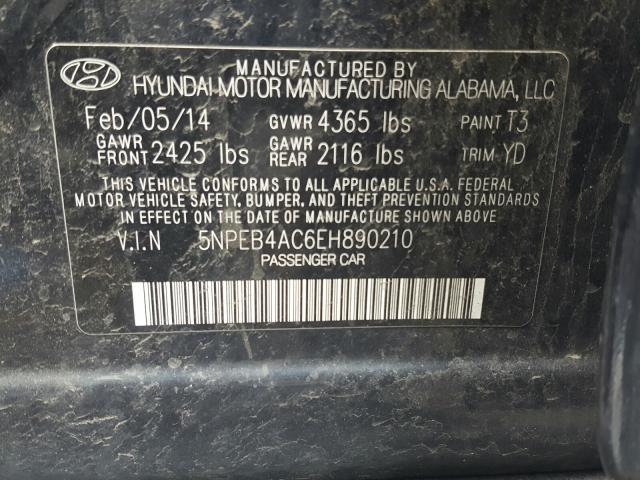 Photo 9 VIN: 5NPEB4AC6EH890210 - HYUNDAI SONATA GLS 