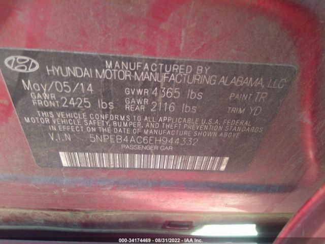 Photo 8 VIN: 5NPEB4AC6EH944332 - HYUNDAI SONATA 