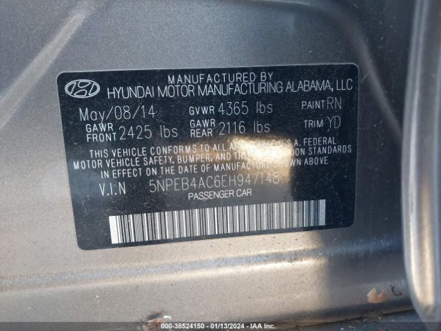 Photo 8 VIN: 5NPEB4AC6EH947148 - HYUNDAI SONATA 