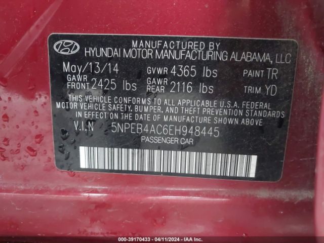 Photo 8 VIN: 5NPEB4AC6EH948445 - HYUNDAI SONATA 