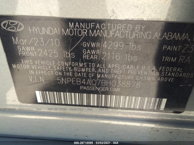 Photo 8 VIN: 5NPEB4AC7BH038878 - HYUNDAI SONATA 