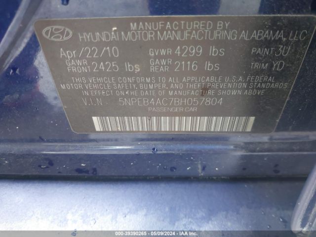 Photo 8 VIN: 5NPEB4AC7BH057804 - HYUNDAI SONATA 