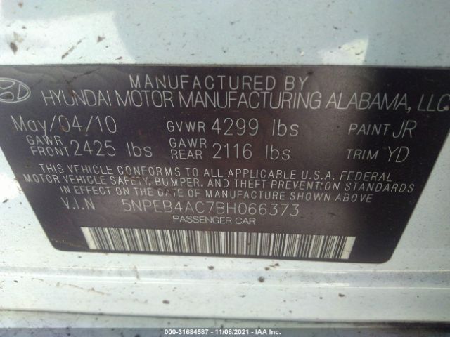 Photo 8 VIN: 5NPEB4AC7BH066373 - HYUNDAI SONATA 