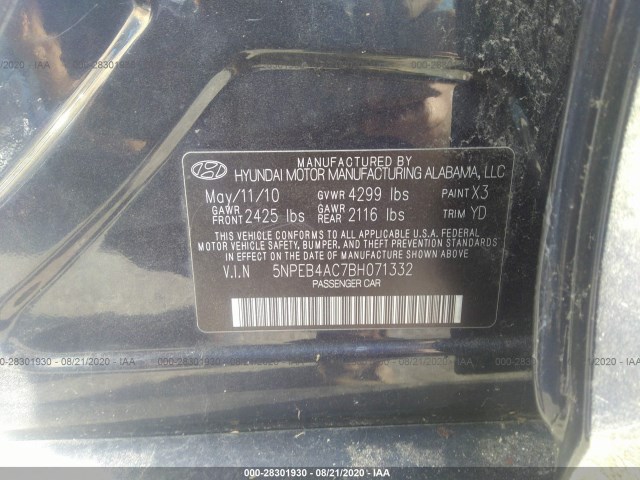 Photo 8 VIN: 5NPEB4AC7BH071332 - HYUNDAI SONATA 