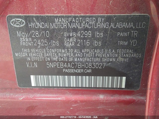 Photo 8 VIN: 5NPEB4AC7BH083027 - HYUNDAI SONATA 