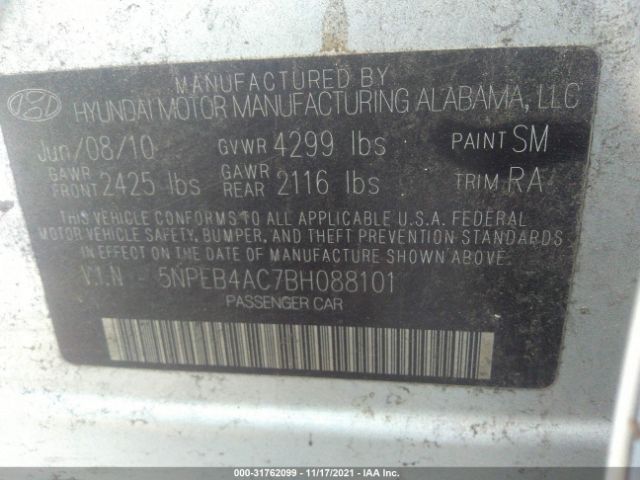 Photo 8 VIN: 5NPEB4AC7BH088101 - HYUNDAI SONATA 