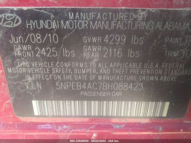 Photo 8 VIN: 5NPEB4AC7BH088423 - HYUNDAI SONATA 