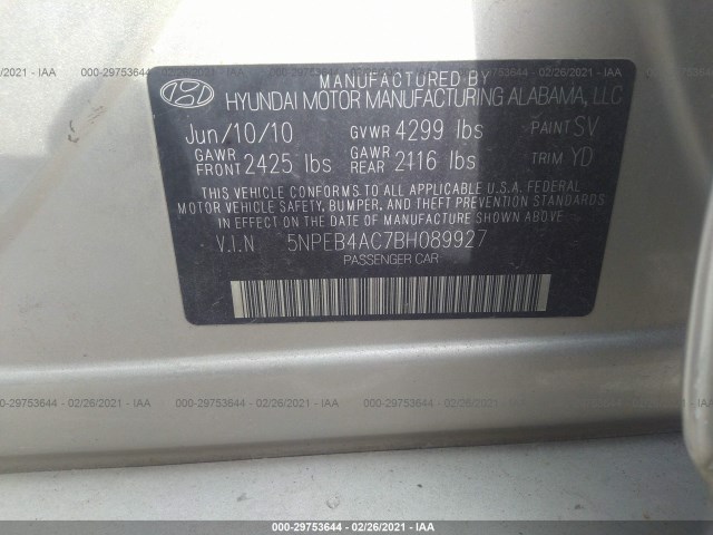 Photo 8 VIN: 5NPEB4AC7BH089927 - HYUNDAI SONATA 