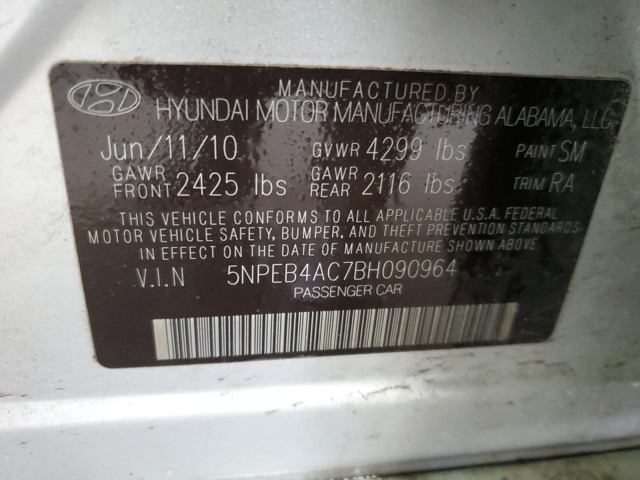 Photo 12 VIN: 5NPEB4AC7BH090964 - HYUNDAI SONATA 