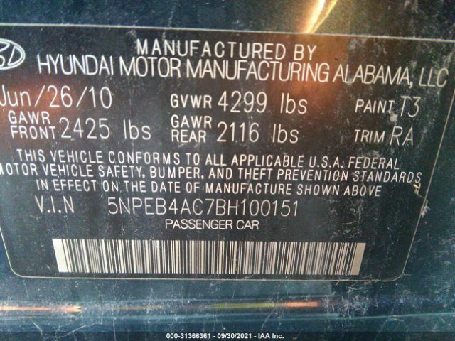 Photo 8 VIN: 5NPEB4AC7BH100151 - HYUNDAI SONATA 