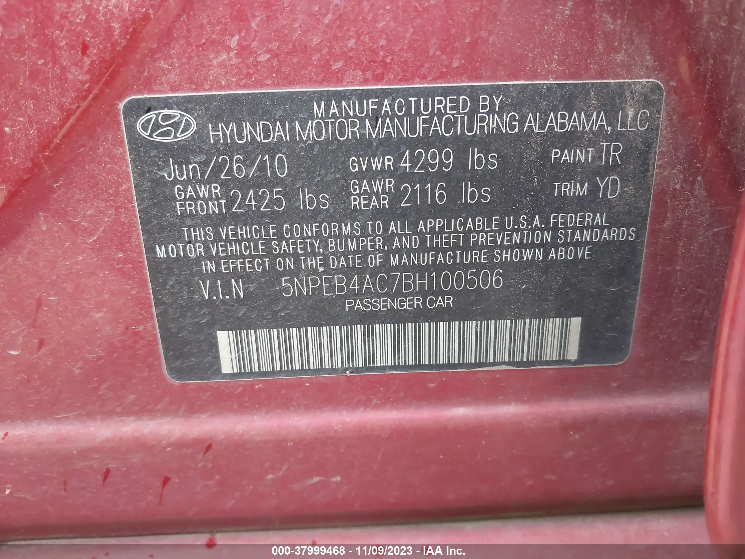 Photo 8 VIN: 5NPEB4AC7BH100506 - HYUNDAI SONATA 