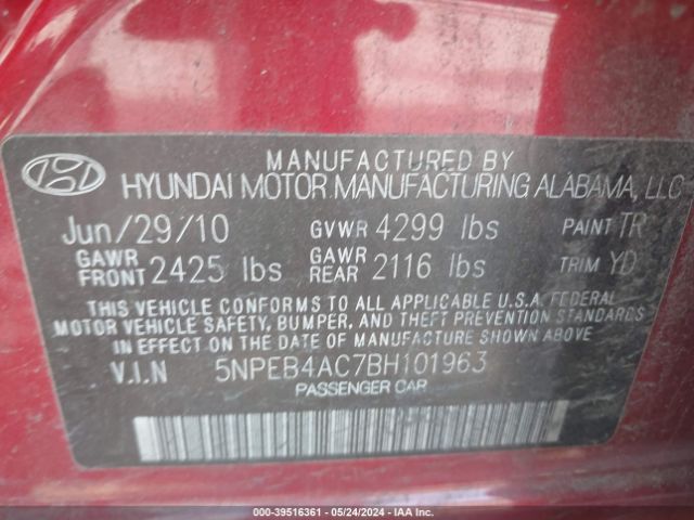 Photo 8 VIN: 5NPEB4AC7BH101963 - HYUNDAI SONATA 