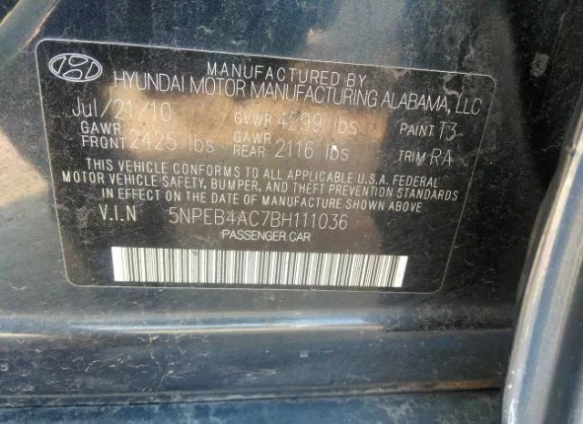 Photo 8 VIN: 5NPEB4AC7BH111036 - HYUNDAI SONATA 