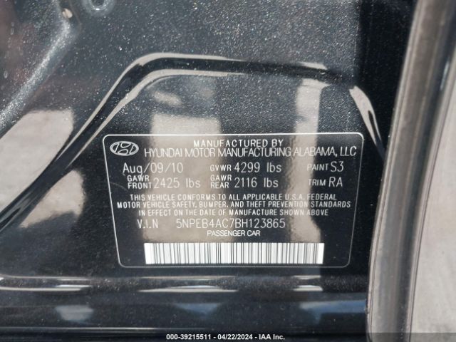 Photo 8 VIN: 5NPEB4AC7BH123865 - HYUNDAI SONATA 