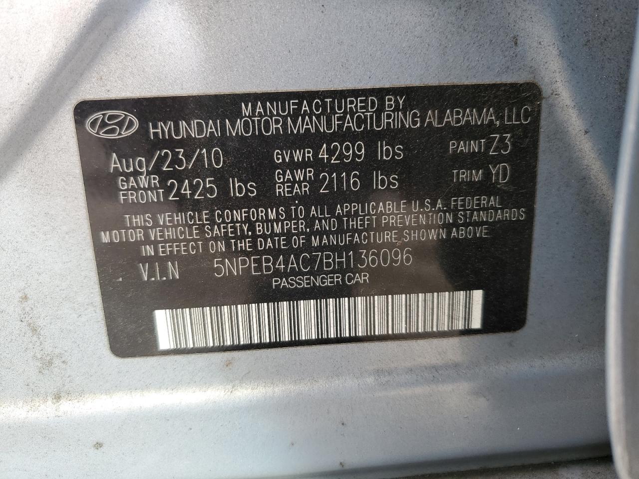 Photo 11 VIN: 5NPEB4AC7BH136096 - HYUNDAI SONATA 