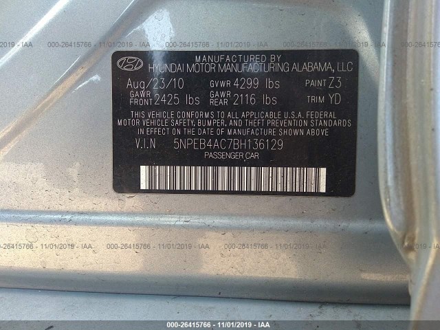 Photo 8 VIN: 5NPEB4AC7BH136129 - HYUNDAI SONATA 