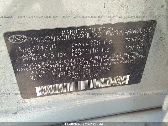 Photo 8 VIN: 5NPEB4AC7BH137104 - HYUNDAI SONATA 