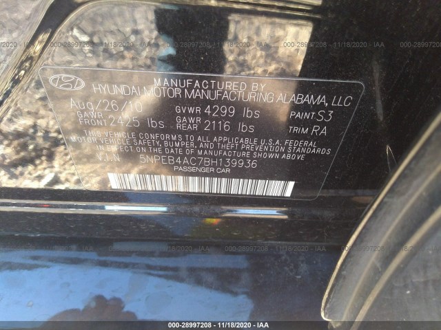 Photo 8 VIN: 5NPEB4AC7BH139936 - HYUNDAI SONATA 