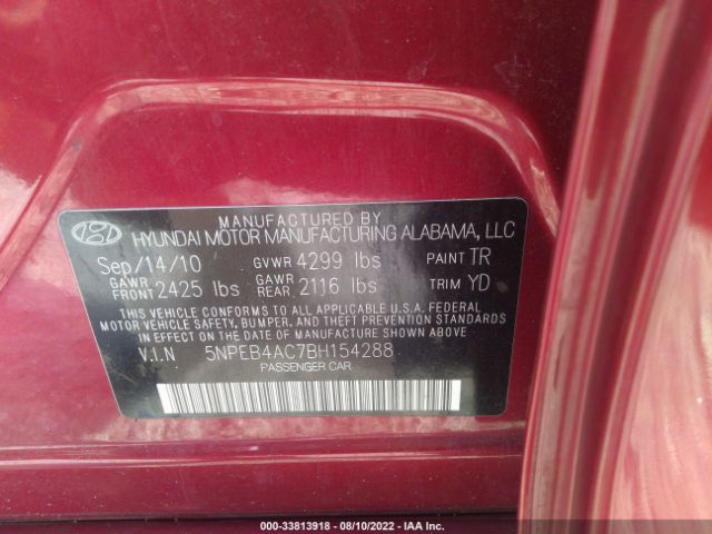 Photo 8 VIN: 5NPEB4AC7BH154288 - HYUNDAI SONATA 