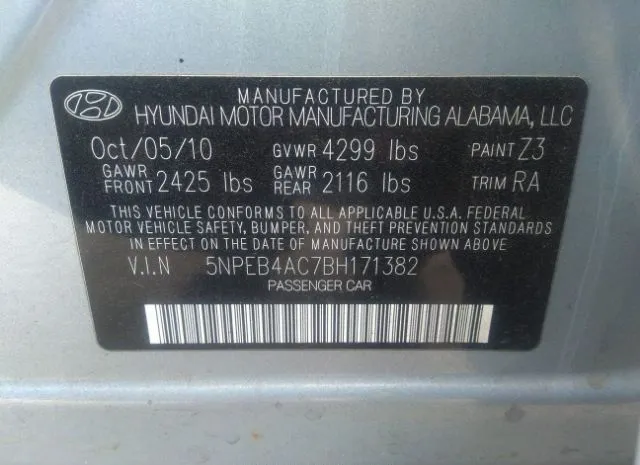 Photo 8 VIN: 5NPEB4AC7BH171382 - HYUNDAI SONATA 